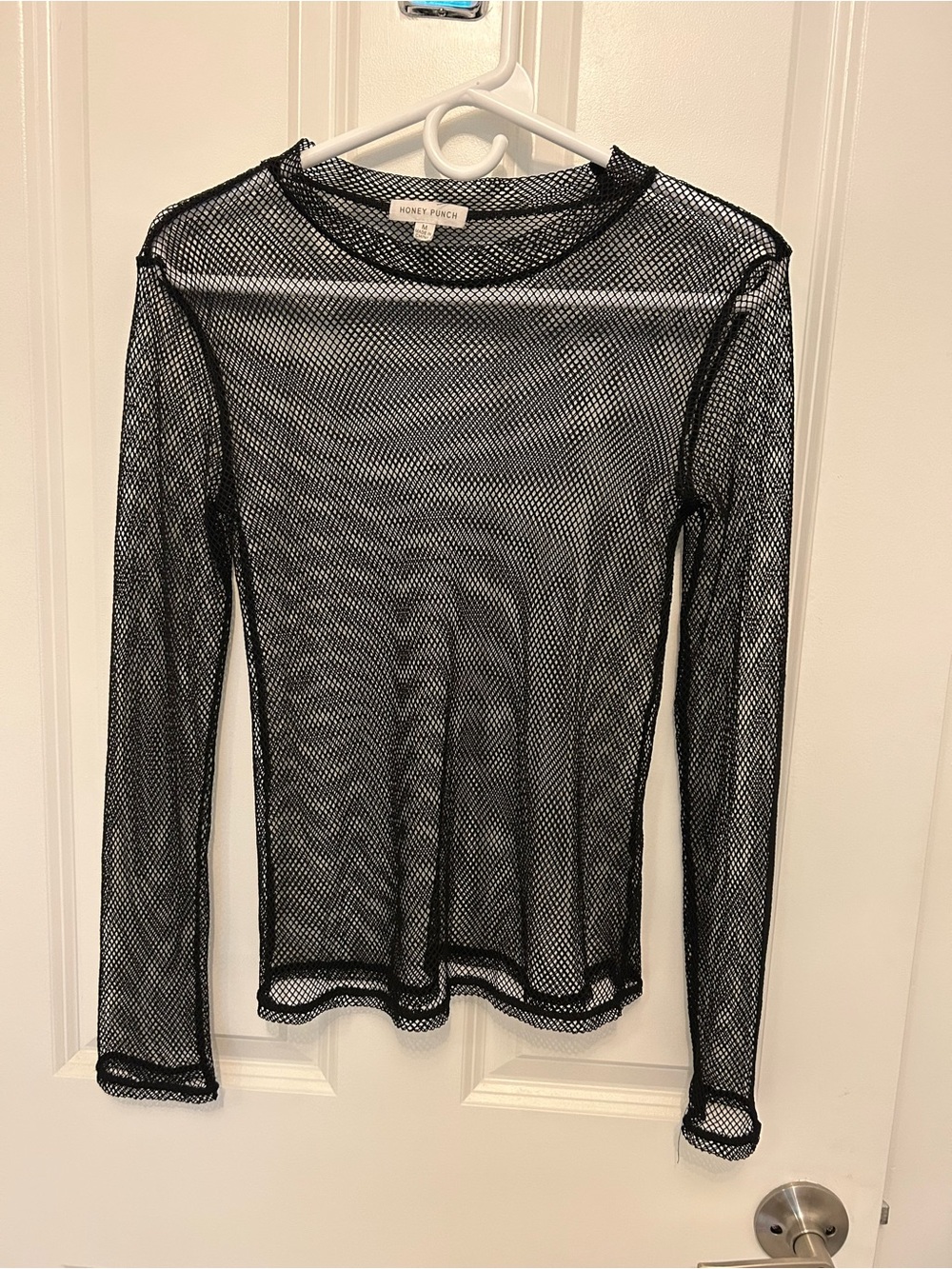 Honey Punch Black Sheer Mesh Long Sleeve Top